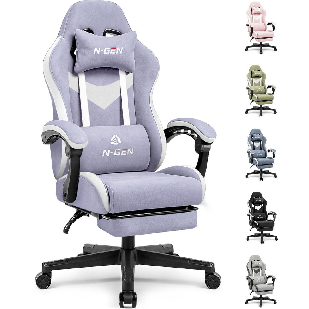 N-GEN GAMING Gaming Chair, Reclining Backrest, Footrest, Fabric, Purple