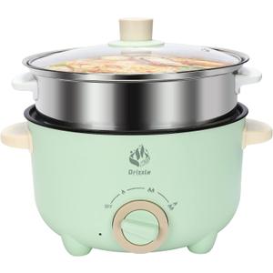 Drizzle 3L Hot Pot Cooker Skillet Steamer - Multifunction Frying Pan 110V Non-Stick Grill 3L Stir-fried Stewed Cookware Steak Noodle Ramen Shabu Shabu Pot - Home Party Kitchen Dorm Cooking Green