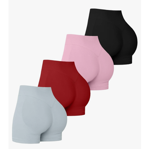 4 Pack Women Workout Gym Impact Shorts Seamless Scrunch Butt Lifting Gym Yoga Shorts S