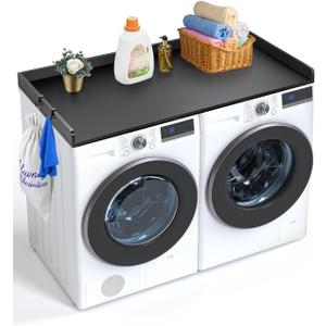 VEVOR Washer Dryer Countertop, 54" x 27" Wooden Washer and Dryer Countertop with 2 Hooks, Washer and Dryer Covers for The Top with Anti-Slip Pads, for Laundry Room Organization and Storage, Black (Unspliced Panel)