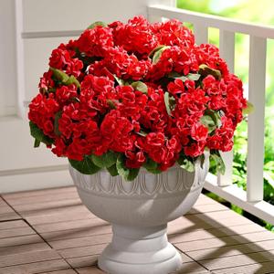 Waipfaru 12Pcs Artificial Fake Flowers for Outdoors, UV Resistant Outdoor Faux Plants, Silk Geraniums Red Flower for Garden Porch Planter Patio Balcony Yard Indoor Home Decoration (12, Red)
