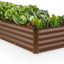 Plant & Plot Galvanized Raised Garden Beds Outdoor // 8×4×1 ft Planter Raised Beds for Gardening, Vegetables, Flowers (Dark Wood Grain) // Large Metal Garden Box // Patented Tool-Free Design