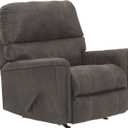 Signature Design by Ashley Navi Traditional Faux Leather Manual Rocker Recliner, Gray (Grey)