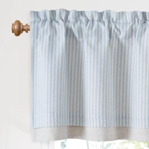 NICETOWN 2 Layers Kitchen Valance Curtains for Windows, Light Blue Elegant Striped Linen Textured Farmhouse Privacy Protection Window Treatment for Living Room, 52x18, 1 Panel