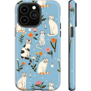 Case Compatible with iPhone 16,Cat Flowers Floral Phone case Design for Girl Women Boy Men,Dual-Layer Soft Silicone Scratch-Resistant Shockproof Phone Cover