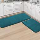 H.VERSAILTEX Kitchen Mat Non Slip Memory Foam Flannel Velvety Runner Rug Water Absorbent Soft Kitchen Rugs Set for Floor Standing Rugs(47" x 17" + 24" x 17", Dark Teal)