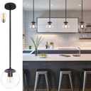 Bagood 6 Inch Globe Pendant Light Black Mid Century Pendant Light Clear Glass Pendant Lights Kitchen Island Mid Century Adjustable Hanging Farmhouse Pendant Lights Fixtures for Kitchen Island