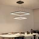 LED Pendant Light Fixture for Dining Room, 3000K-6500K Dimmable Modern Chandelier, Adjustable Height, 2 Layer Square Minimalist Ceiling Hanging Lamps for Kitchen Island, Living Room, Foyer (Black Light Down)
