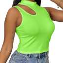 LovelyWholesale Crop Tops for Women Sexy Cut Out Tops Mock Neck Tank Top (Green, L)