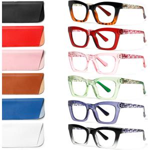 6 Pack Reading Glasses for Women Blue Light Blocking Computer Square Readers with Spring Hinge (Multicolor, 1.00, x)