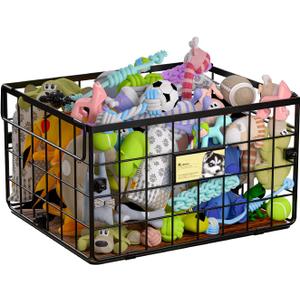 Metal Dog Toy Bin Storage Box with Handles for Puppy and Pet - Personalized Large Chew Proof Dog Toy Basket Organizer for Living Room
