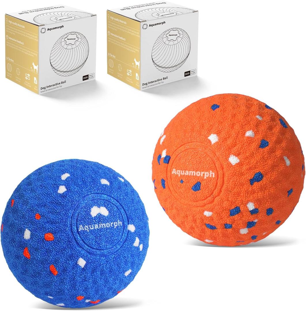 2 Pack Interactive Dog Balls - Auto Moving Bouncing Vibrating Washable Dog Toys for Large Medium Dogs, Type-C Rechargeable, Blue and Orange, Grid Pattern
