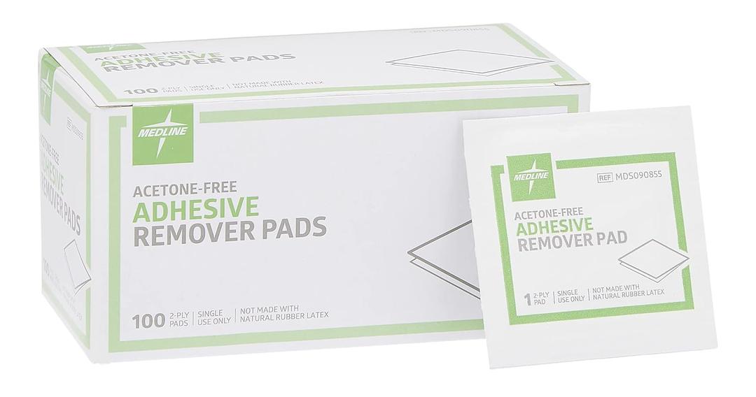 Medline Adhesive Remover Pads, Acetone-Free, 2-Ply, Box of 100