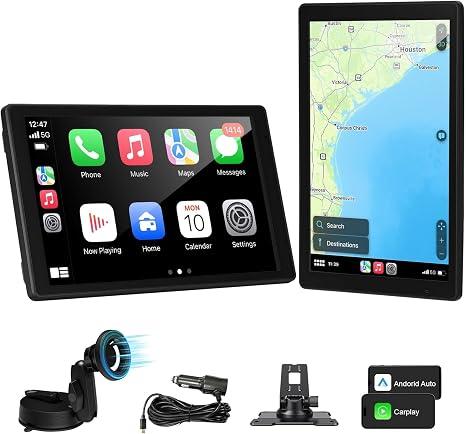 8'' Wireless Carplay Screen for Car, Portable Apple Car Play & Android Auto Car Stereo HD 1080P Touchscreen, Vertical/Horizontal Mode, Magnetic Mount, 5.0G WiFi, Voice Control & GPS Navigation