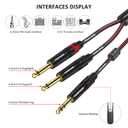 6.35 mm Audio Cable - Male TRS 1/4 Inch to Male Dual TS 1/4 Inch Y Breakout Cable - TRS 6.5 mm to 2 x 6.5 mm Mono Splitter Adapter Cord - 6.35 mm 1/4'' Inch Cable, 1.6FT/0.5M