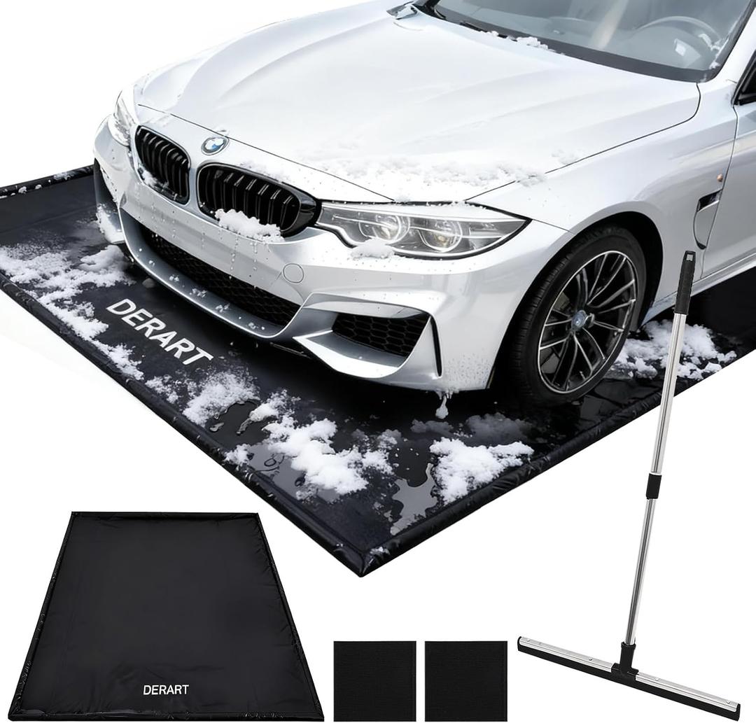 Heavy Duty Garage Floor Mat & Waterproof Drip Pan - 7'9"x16' PVC Floor Protection for Melting Snow, Oil, Mud, DIY Projects | Reinforced Edges, Lightweight, Easy Clean for Car, Truck, SUV