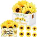 Marsui Summer Tiered Tray Decor Sunflower Mini Wooden Crate with 6 Artificial Sunflowers Farmhouse Rustic Table Decor for Home Kitchen Party Centerpiece