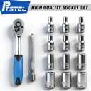 14 Pieces Socket Wrench Kit, 1/4 Drive Socket Set with 72 Teeth Release Ratchet Wrench and Extension Bar, CR-V Sockets