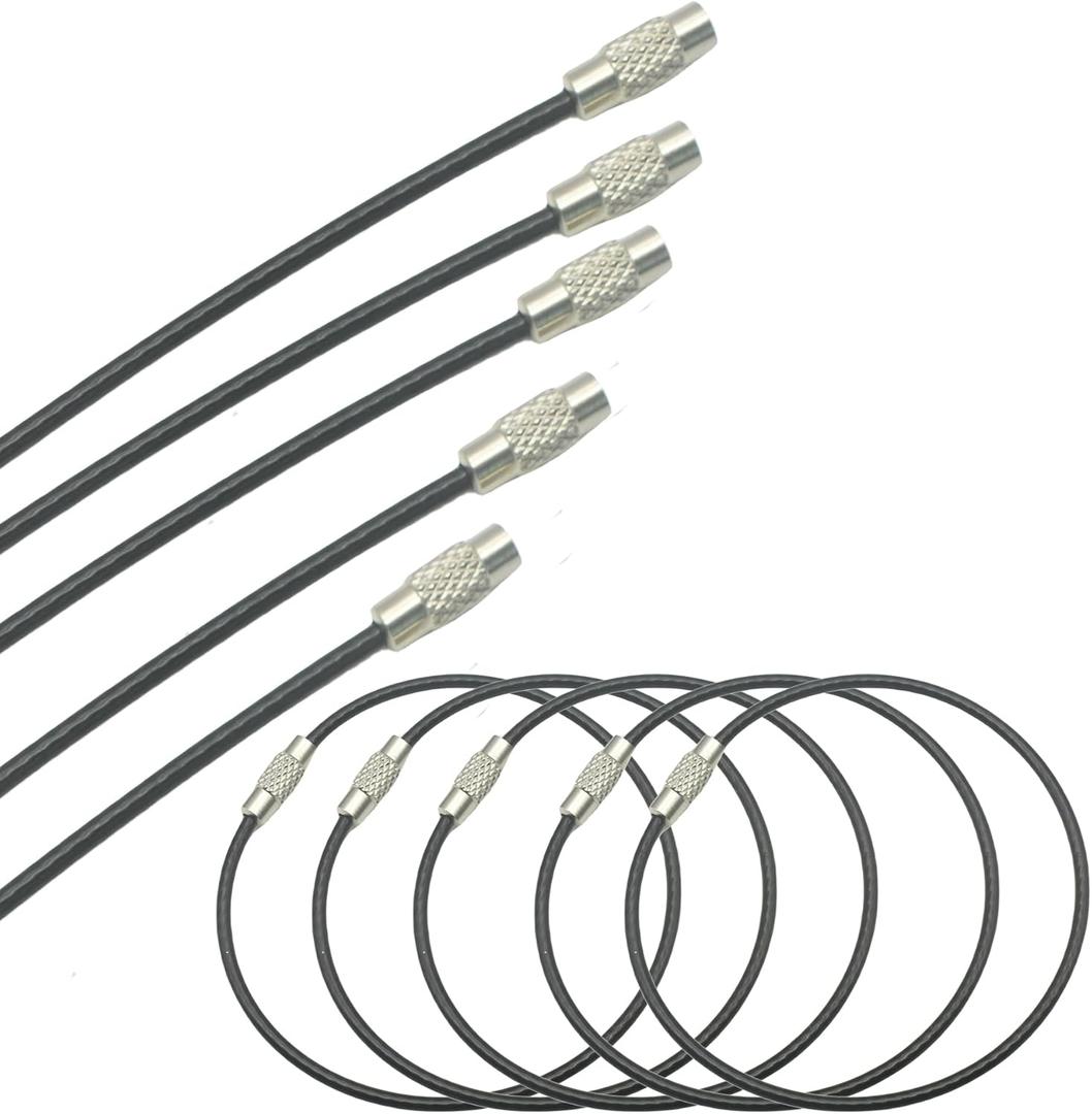 30 Pack Cable Keychains 3mm Coated Steel Wire Loops - 6 Inch Key Rings for Hanging Luggage Tags, Keyrings,ID Holders and DIY Crafts,Black(30 Pcs)