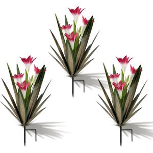 Homight Metal Agave Plant Outdoor Decoration Lily Mexican Yard Art Garden Gift Home Decor Hand Painted Metal Agave Garden Yard Statue, Outdoor Lawn Ornaments(3 Big Red Lilies)