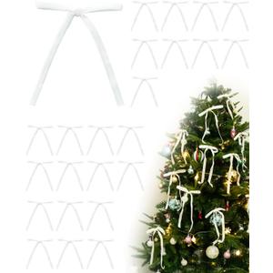 2 x Velvet Christmas Tree Bows  24 Pcs Holiday Bows (3/8" Wide, 5x7) with Star Clips  Easy Hanging for Tree, Wreath, Gifts & Dcor (White)