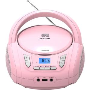 Portable CD Player Boombox with Bluetooth,FM Radio,USB MP3 Playback,AUX-in,Headphone Jack,CD-R/RW and MP3 CDs Compatible,Small CD Player for Home or Outdoor (Pink)