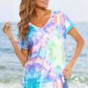 GOOTUCH Womens Summer Tops Tie Dye Short Sleeve Shirt V Neck T Shirts Casual Loose fit Blouses (S)