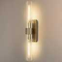 Brass Wall Sconces, Bathroom Wall Sconce, 22.8" Gold Wall Sconces, 2-Light Dimmable Wall Sconce, Sconces Wall Lighting with Glass, Vanity Light Tube Sconce for Bedroom Living Room, Hallway, 22.8"-1 Pack