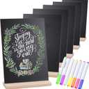 Vintage Wooden Mini Chalkboard Signs - Set of 6 | 6 x 9 Inch Tabletop Chalkboard Sign with Base Stands | Decorative Small Message Chalk Board Sign with 7 Watercolor Pens