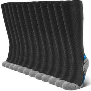 Compression Socks for Men & Women (2/4/6 Pairs) 20-30 mmHg Graduated Compression Knee High for Running, Athletic (XX-Large, (6 Pairs) Black With Egyptian Blue)