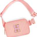 Monogrammed Gifts for Girls Women - Fashion Monogrammed Crossbody Bag Waist Pack, Fanny Pack for Kids Teen, Everywhere Belt Bag - Peach, Pink