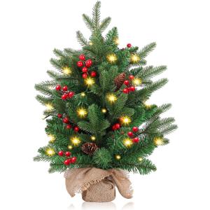 Mini Christmas Tree,20 inch/50CM Small Christmas Tree with Lights with 2M LED Lights,75 Branch Tips,for Home Office Christmas Decorations