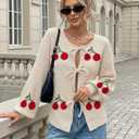 kipfall Womens Bow Tie Front Cardigan Sweaters Long Puff Sleeve Cute Print Jacket Coats 2026 Trendy Fall Winter Outfits (Beige, M)