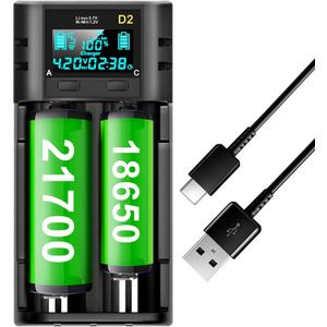 18650 Battery Charger,LCD Display Charger for 3.7V Li-ion Battery 18650,26650,21700,18500,18350,16650 1.2V LiFePO4 Ni-MH Ni-Cd A AA AAA Rechargeable Batteries(Battery not Included)