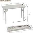 TEMI Small Computer Desk Folding Table - No Assembly, Compact 43.3" Foldable Desk with Power Outlets & USB Charging Port, Portable Small Office Desk, Ideal Mini Study Table for Narrow Spaces,White Ash, 19.6"D x 43.3"W x 28.7"H