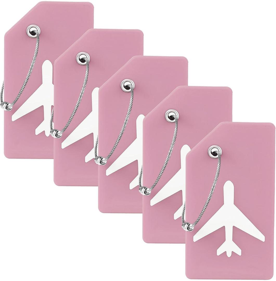 5 Pack Silicone Luggage Tag for Suitcases with Stainless Loop, TSA Approved, Privacy Protection Travel Essentials Bag Tags by Gostwo, Pink Champagne