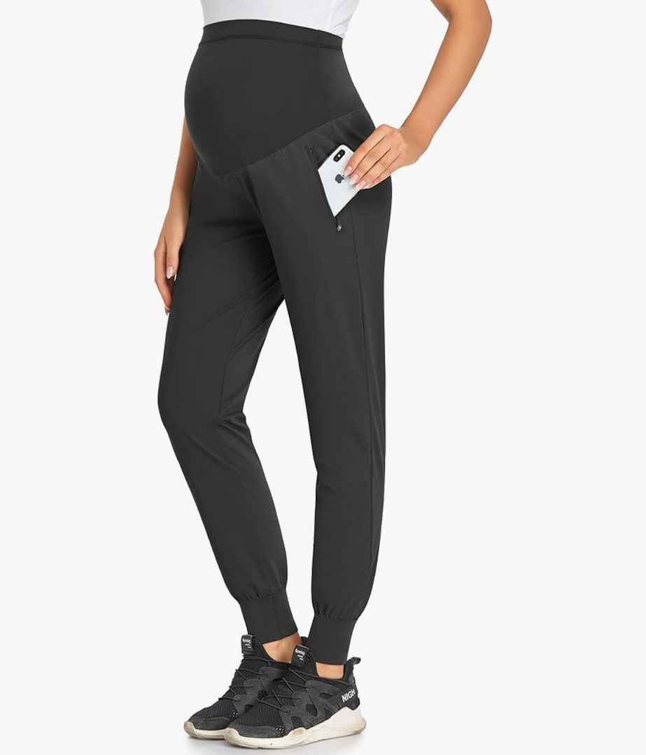 AMPOSH Women's Maternity Quick-Dry Pants Workout Scrub Joggers Pregnancy Sweatpants, Size L