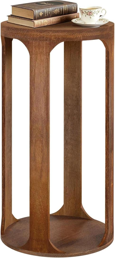 Wooden Drink Table, Pedestal Round End Table, Walnut Brown Nightstand Accent Tables, Small Side Tables for Living Room Plant Stand, Bedroom, 12" x 24"