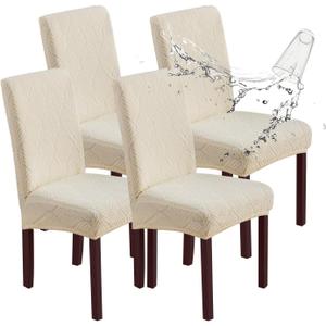 Chair Covers for Dining Chairs,100% Waterproof Dining Chair Covers Set of 4,Removable Stretch Parsons Slip,Washable Seat Protector for Kitchen Beige