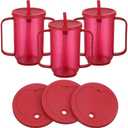 Sliner Adult Sippy Cups for Elderly 12 oz Straw Sippy Cups with 2 Handles No Spill for Adults Spill Proof Dysphagia Cup for Disabled Patients(Red)