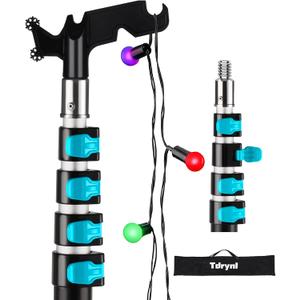 4.318 FT 5-Stage Telescopic Christmas Light Pole with Hook | Lightweight & Sturdy Extension Pole for Hanging String Lights, Holiday Lights, Birdfeeders | Ladder less High Reach Installation Tool
