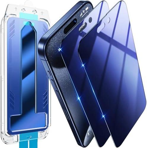 Uyiton Eye Protection for iPhone 15 Pro Max Privacy Screen Protector, [Zero Bubble] Shatterproof Anti-Spy Full Coverage [Anti-Blue Light] 9H Private Tempered Glass Screen Cover [Single Pack]