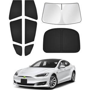 Sunshades for Tesla Model S 2012-2025 2026 (Not for Model S Plaid/Long Range) Windshield Sun Shade Side Rear Window Shade Cover Sun Visor Shield Privacy Protection Keep Vehicle Cool Black 8PCS