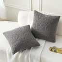 FUTEI Dark Grey Throw Pillow Covers 20x20 Inch Set of 2,Furry Faux Fur Teddy Boucle Textured Cushion Covers,Soft Fluffy Decorative Pillow Case,Home Decor for Couch Bed Living Room Office Car