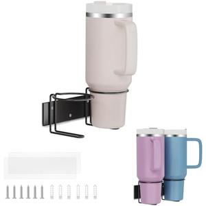 afontoto Water Bottle Organizer for Stanley Tumbler, Stainless Steel Wall Mount Cup Holder Fit for Stanley 40/30 oz, Self Adhesive or Drilling Cup Holders for Kitchen Organizer and Storage,2PC