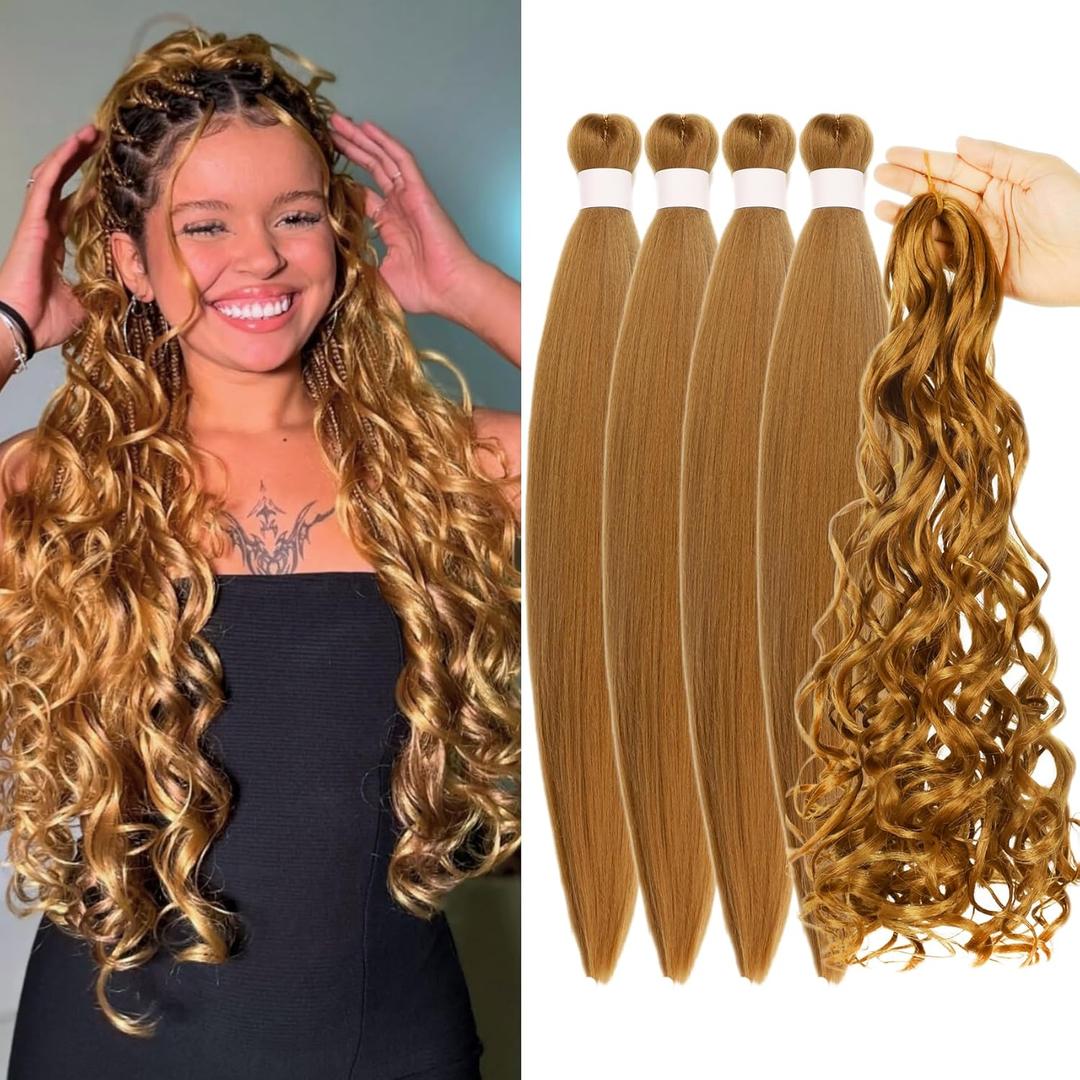 Honey Blonde Braiding Hair for Boho Braids Synthetic Ocean Wave 27# Boho Hair for Braiding(Total 5 Packs)