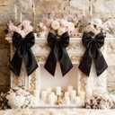 Black Bows Decor 22x11 Inch Big Black Bows Decoration Background for Crib Christmas Tree Topper Bachelorette Coquette Baby Bridal Shower Wedding Xmas Valentine's Day Bows for Car (3 Pack)