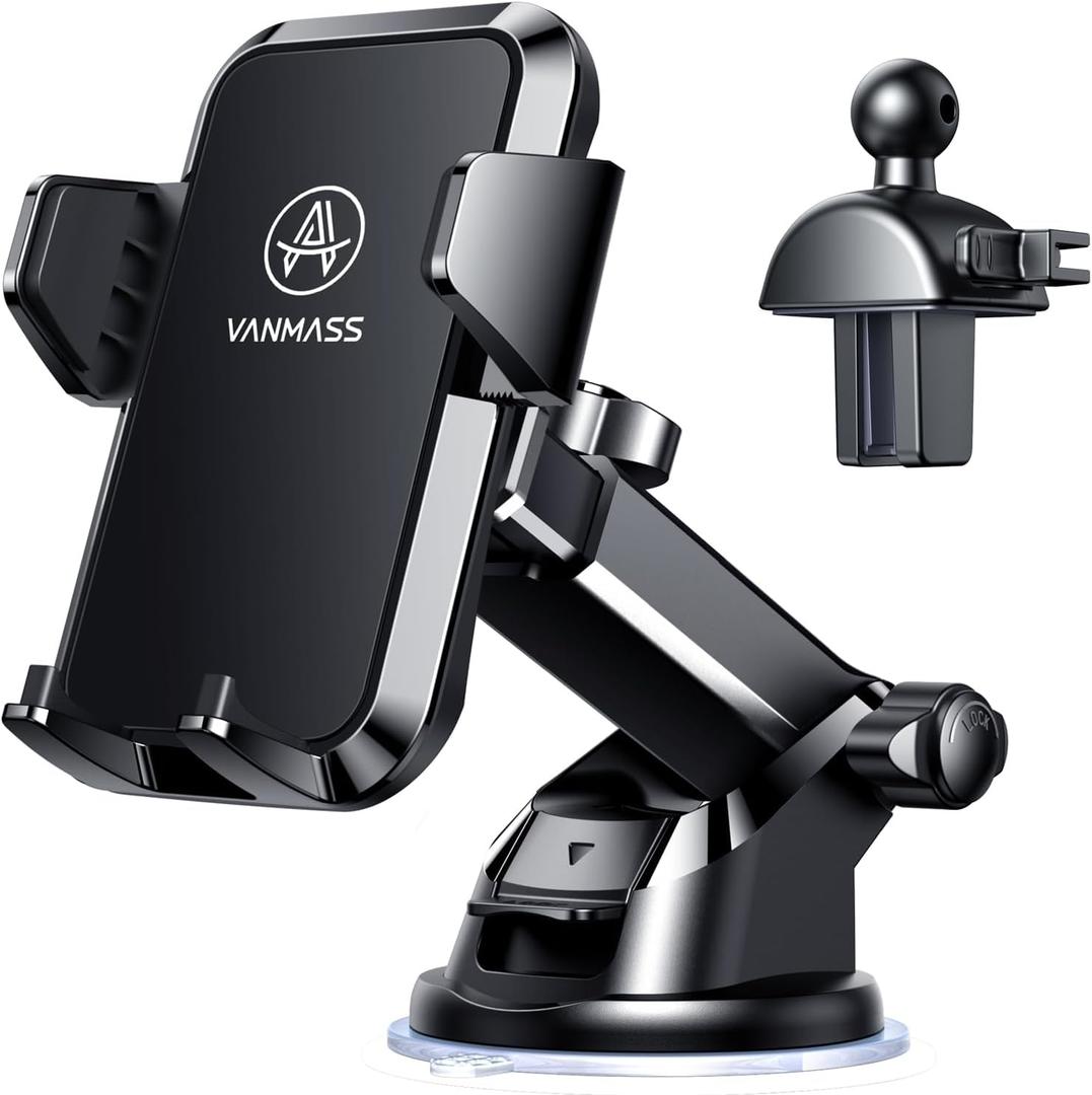[True Anti-Vibration] Car Phone Holder VANMASS2025 Ultimate Military-Grade UpgradedSuction Cell Mount Truck Stand Cradle for Dashboard Windshield Vent for iPhone 16 Pro Max 15 14 13 Samsung Android