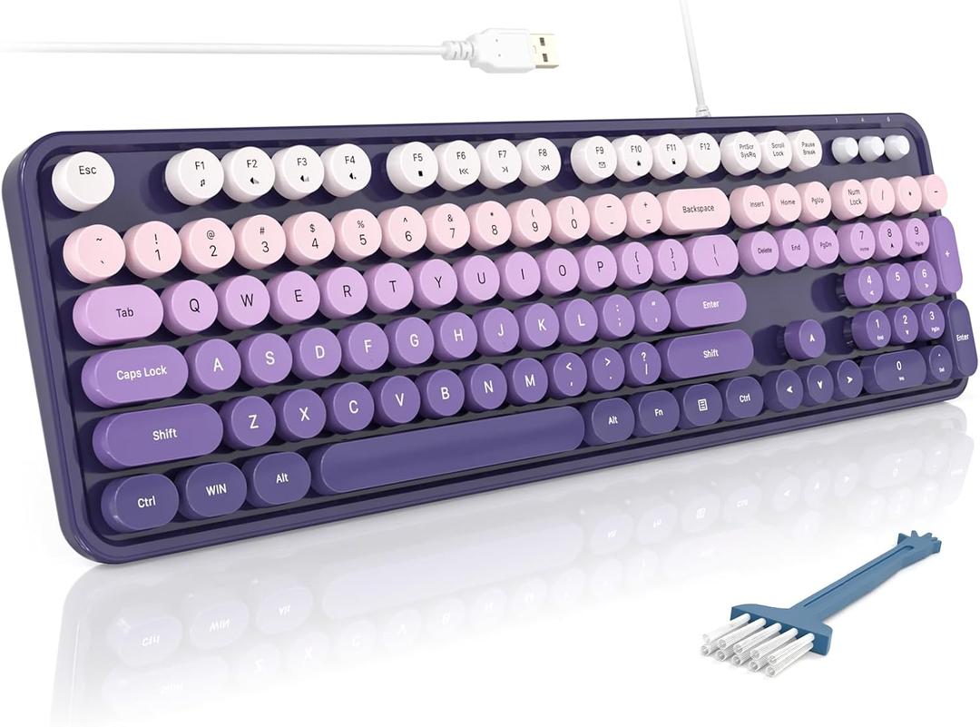 MOFII Computer Keyboards Wired, Plug Play USB Full Size Typewriter Keyboard, Cute Colorful Aesthetic Keyboard with Foldable Stands for Windows PC Laptop (Purple Gradient)