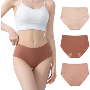 Womens Seamless Underwear for Women No Show Hipster Panties Invisible Light Mid Rise Ladies Briefs 3 - Pack (Pink, M)